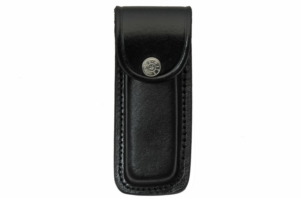 Folding Knife Sheath | Black Real Leather Snap-Button Case for 5" Folding Knives