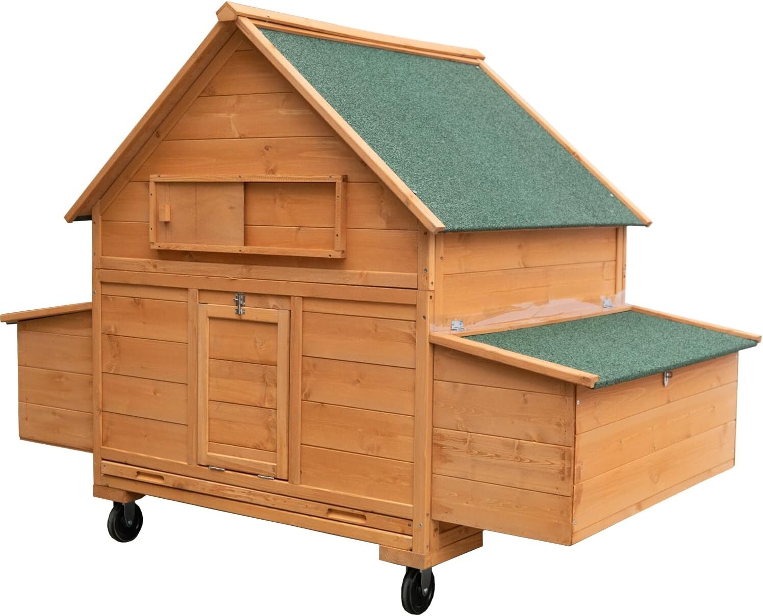 Wooden Chicken Coop Mobile Hen House Poultry cage w/Wheels&Two Nest Boxes Yard