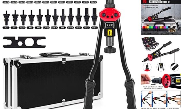 16" Rivet Nut Tool, Professional Rivet Nut Tool Setter Kit Including 12