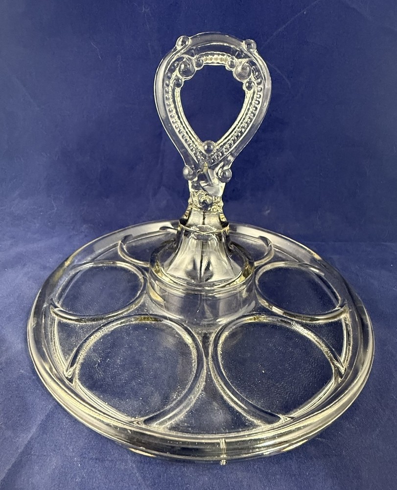 L. E. Smith Pressed Glass Clear Handled Condiment Jam or Beverage Server