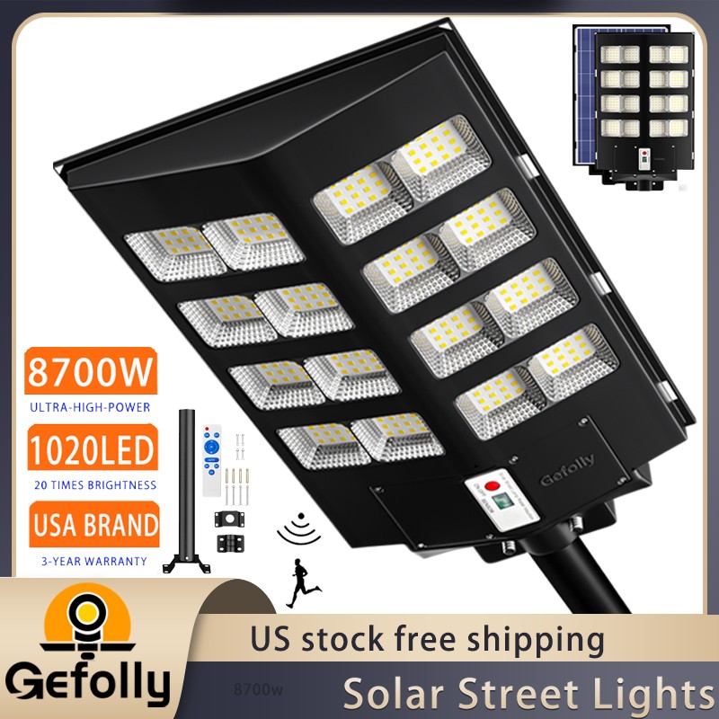 Gefolly 8700W Commercial Solar Street Light Outdoor LED Road Lamp Dusk-To-Dawn