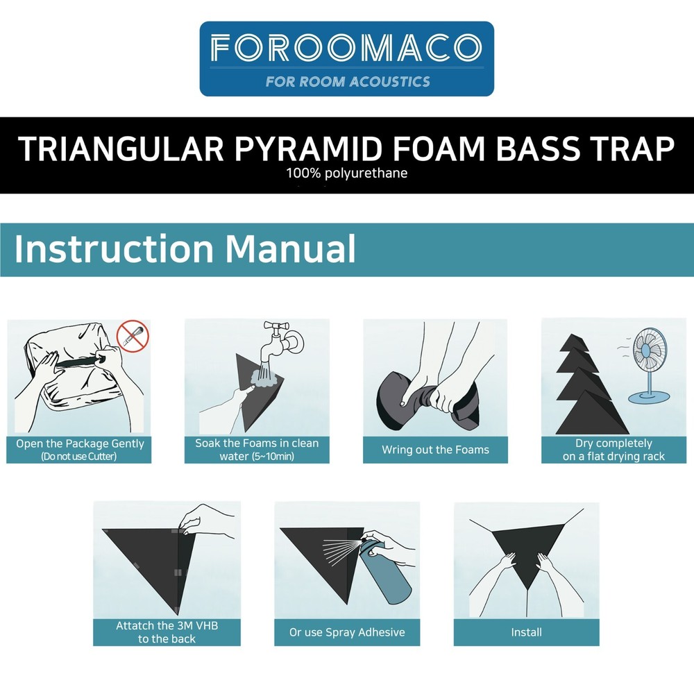 Foroomaco Triangular Pyramid Bass Traps - 4 Pack for Ceiling Corners