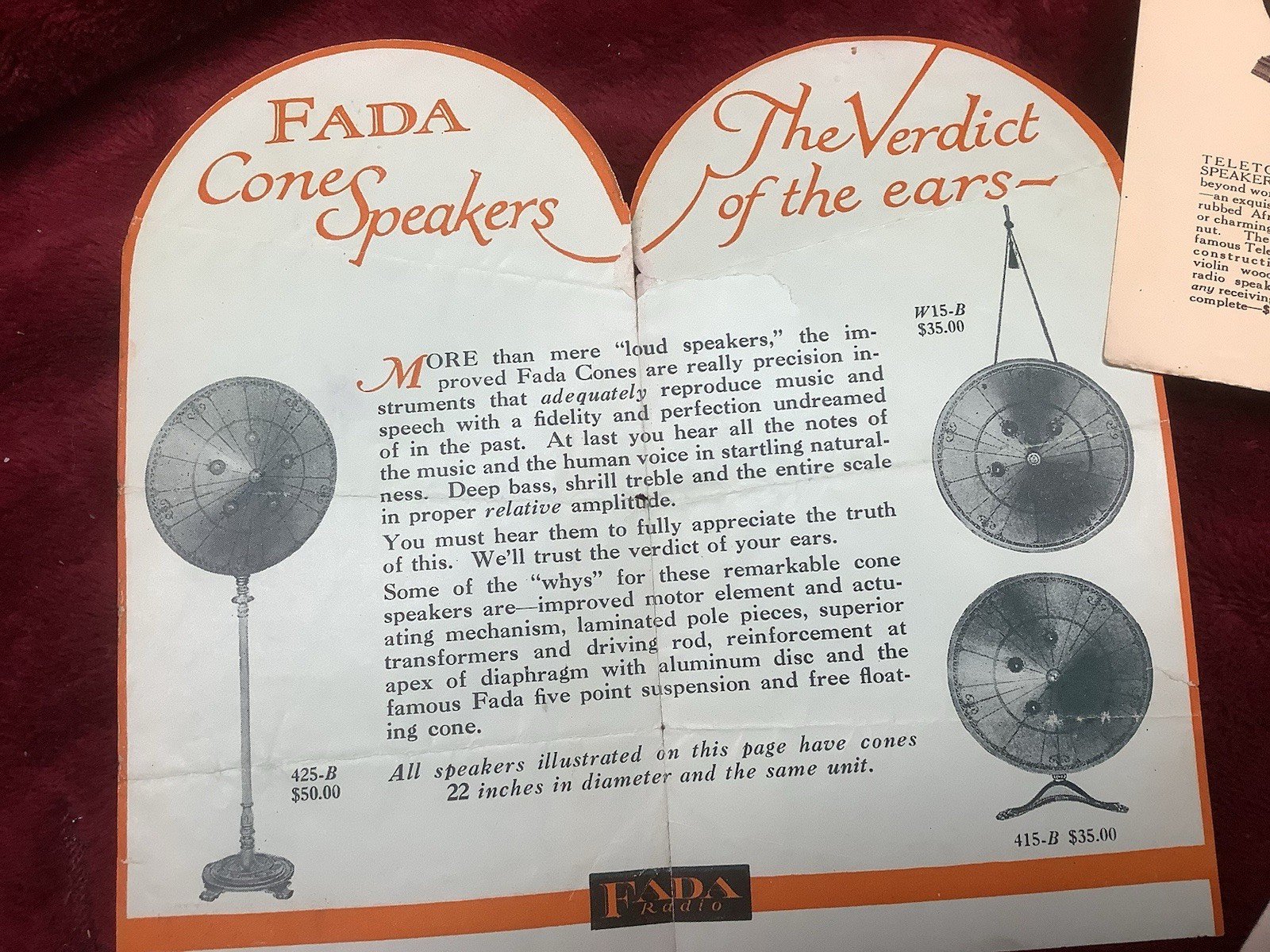 1920s Tube Radio Speaker Phamplet Advertising FADA ACME TEMPLE SAAL TELETONE
