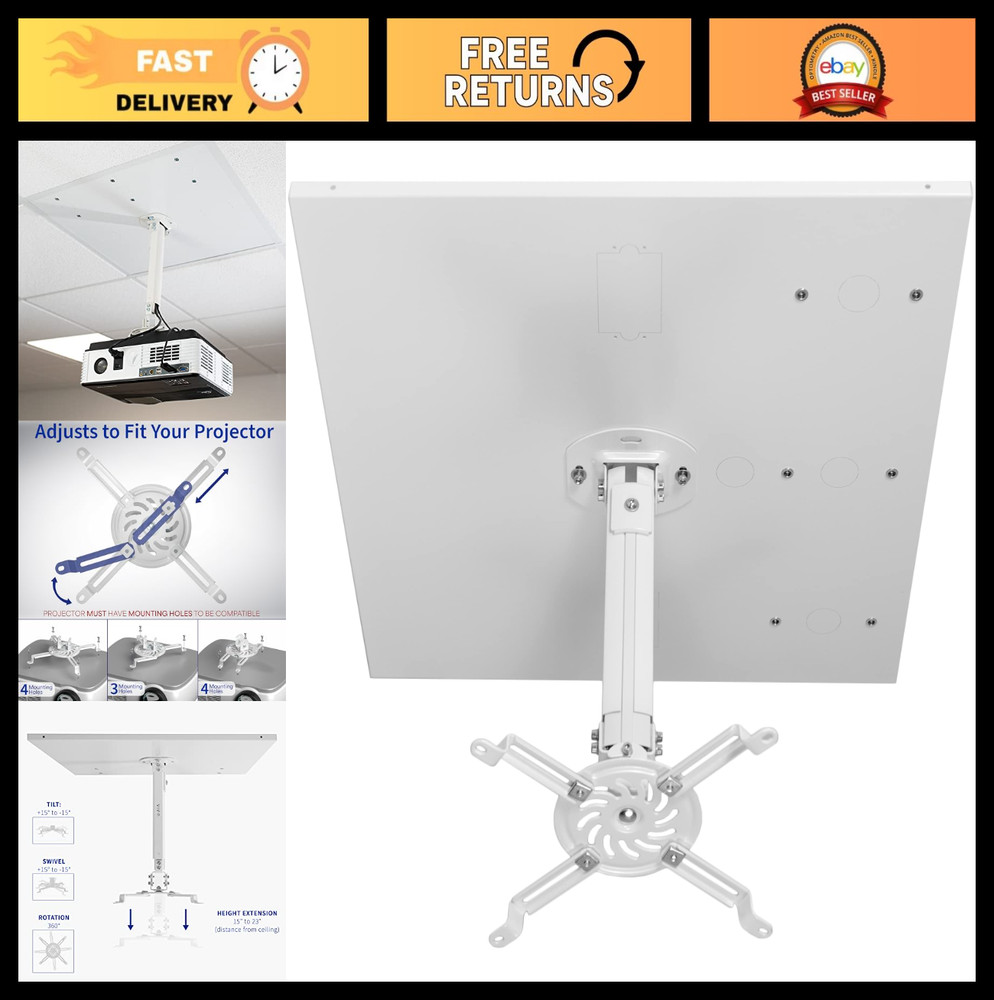 Universal Adjustable 2x2 Drop Ceiling Projector Mount Kit for Office, Home, Scho