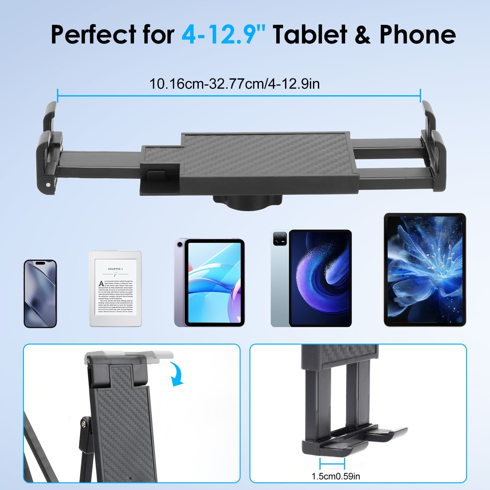 Universal Tablet Mount Desk Holder for 4-12.9" iPad Kindle Fire Surface Monitor