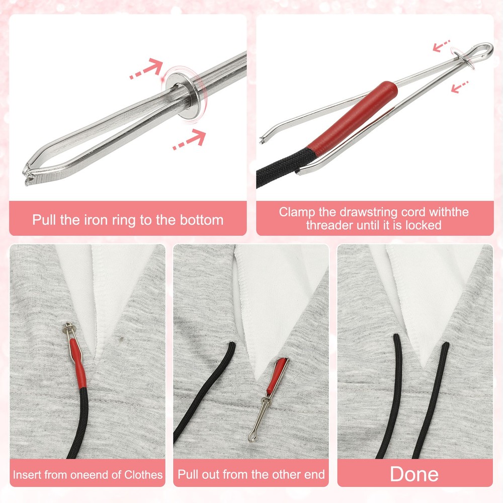 2pcs 53inch Drawstring Cords Hoodie String with Easy Threader Pink