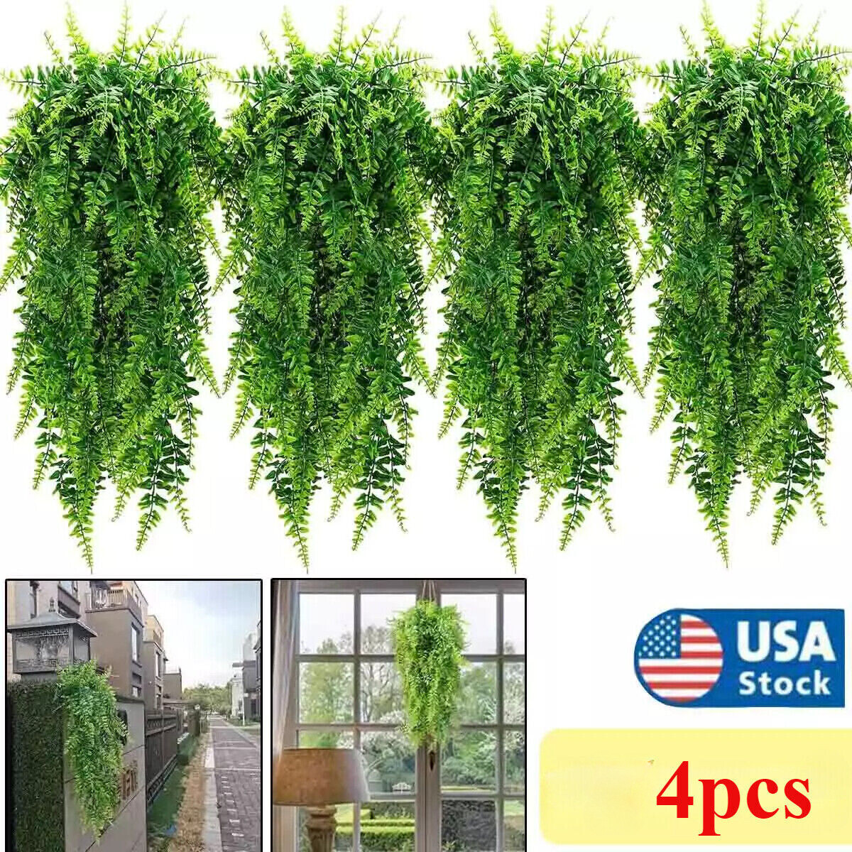 4Pcs Artificial Boston Fern Plant Fake Hanging Trailing Foliage Vine Home Decor