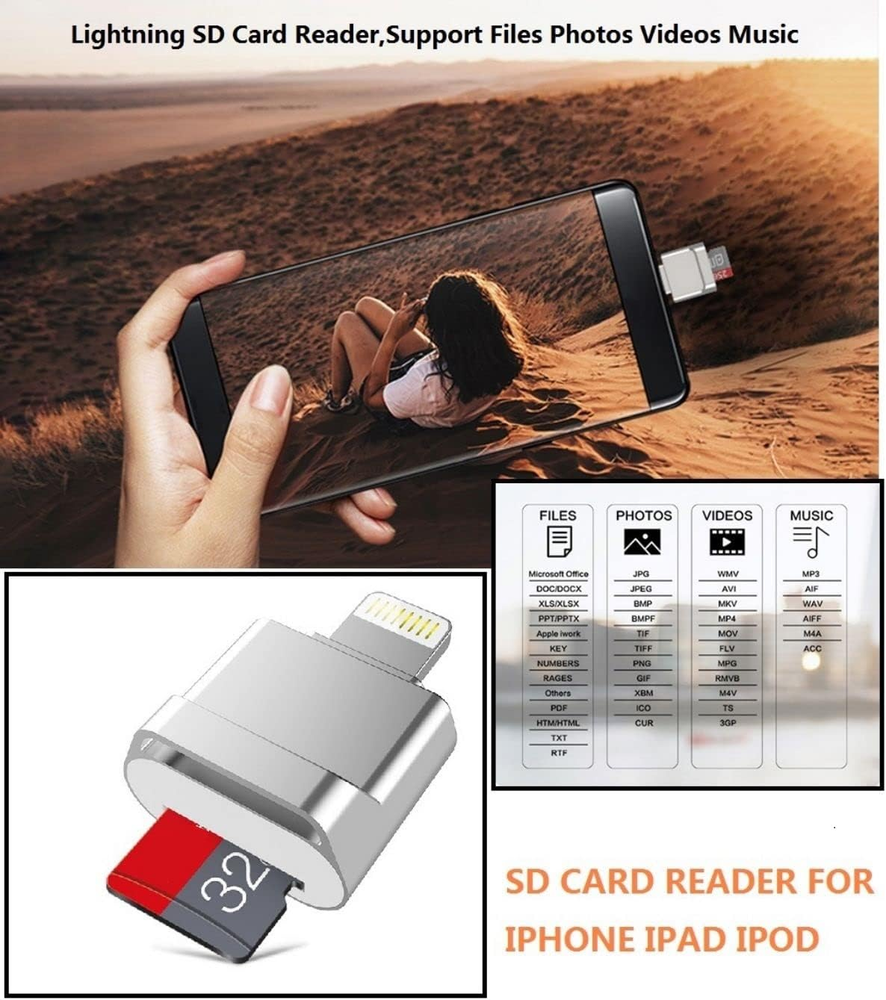 Micro SD Memory Card Adapter Reader For Iphone Ipad, Lightning Micro SD To USB-C
