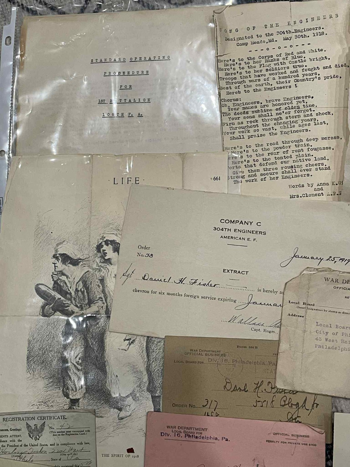WW1 WWI Army Military 79th Division 304 Engineer AEF Document Grouping DH Fisher