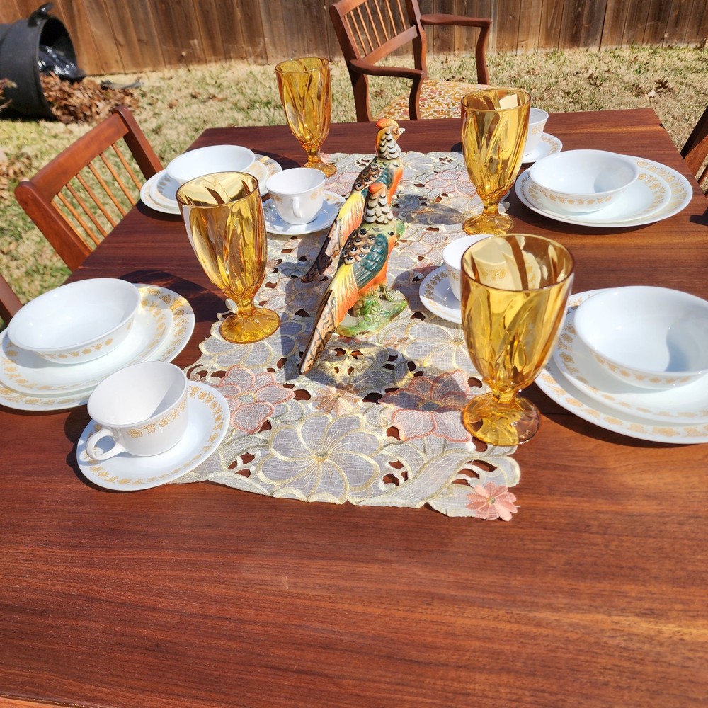 MCM Craddock Refinished Walnut Scissor Leg Table and 6 Chairs