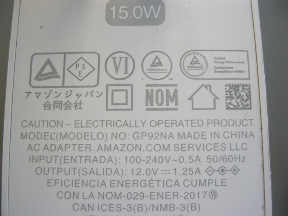 Amazon AC Adapter Power Supply Charger 15W For Amazon Echo Dot 3rd GP92NA