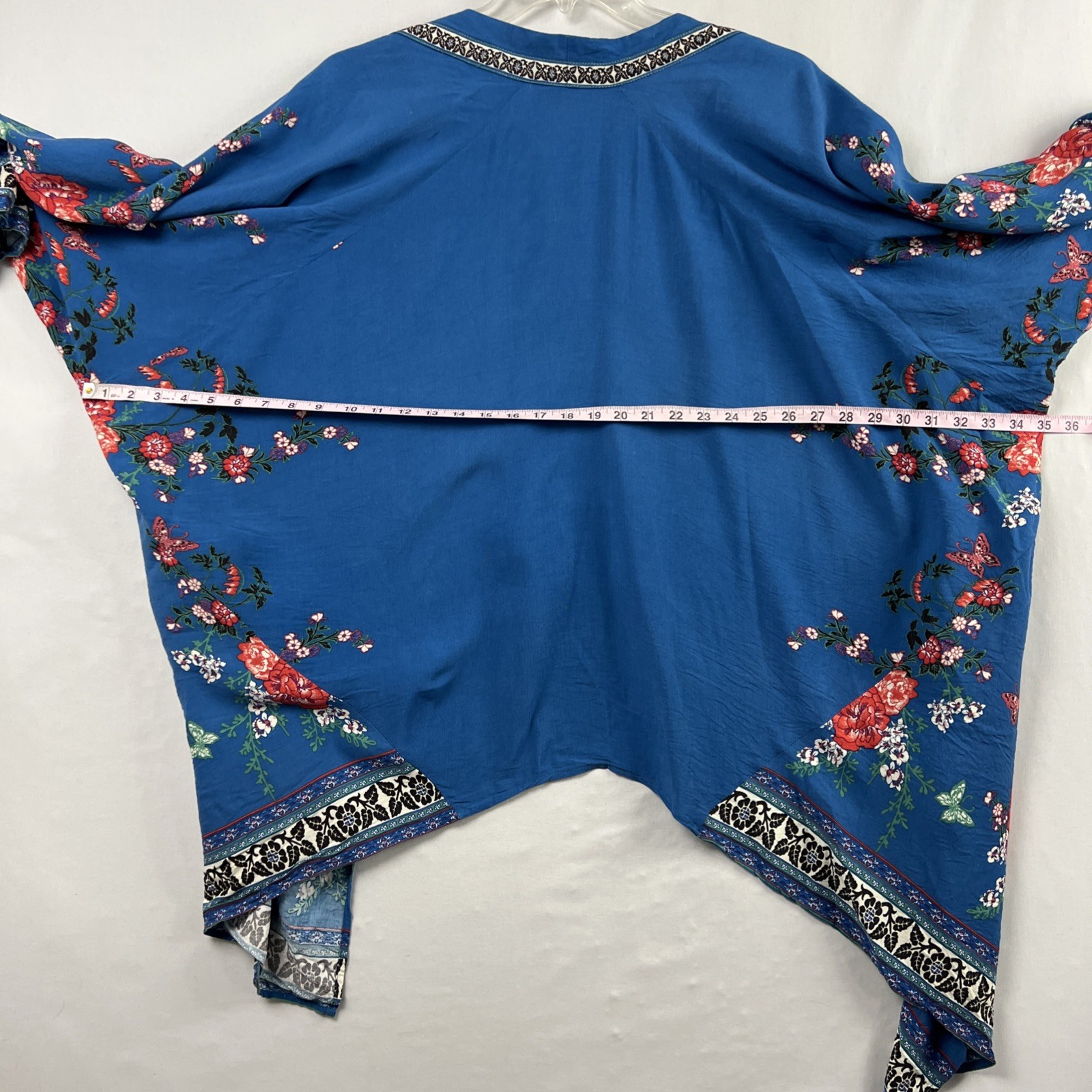 Floral Print Kimono Flying Tomato sz M/L Blue Red Bohemian Festival Coastal Core