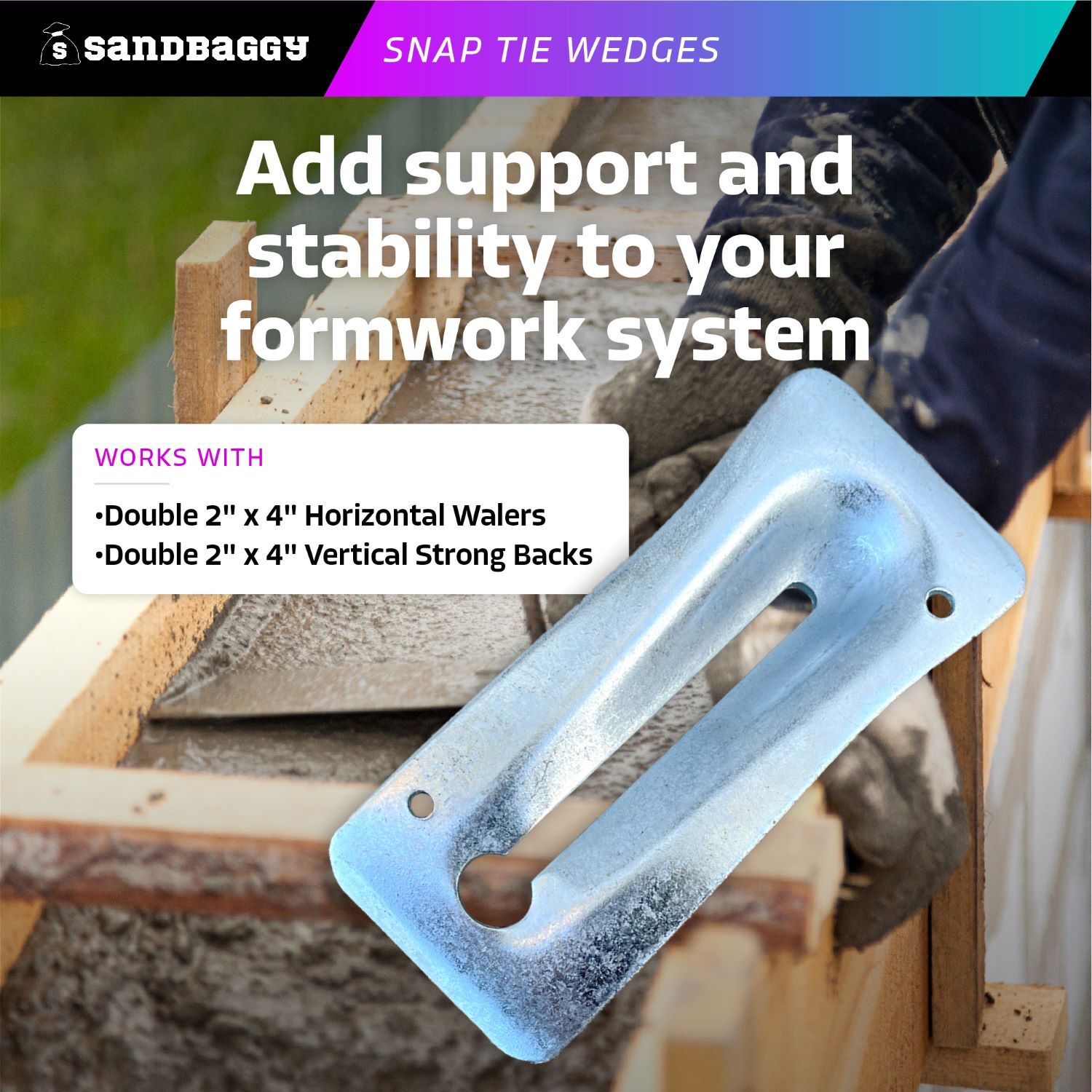 Sandbaggy Galvanized Steel Snap Tie Wedges (2 ⅜" x 6 ⅛") for Concrete Formwork