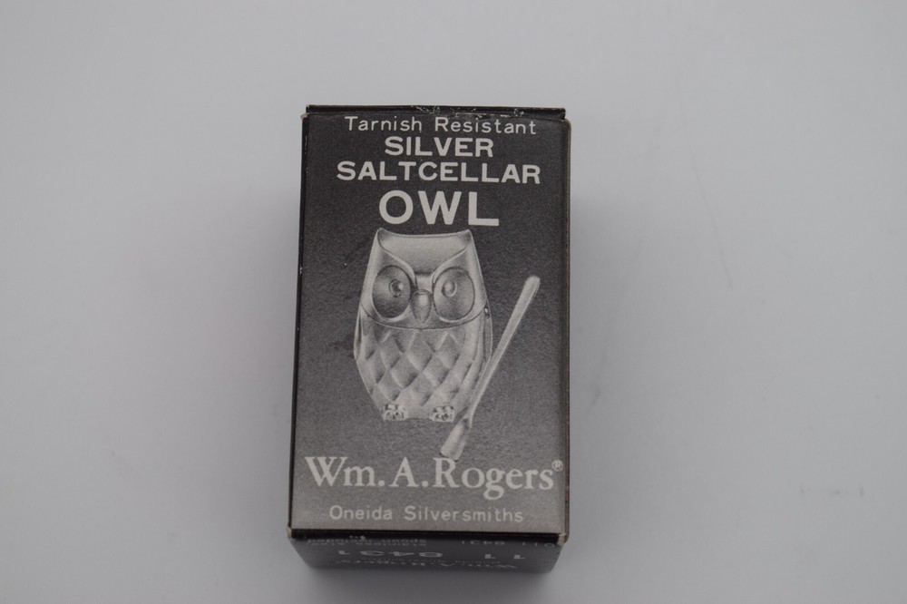 Wm A Rogers Oneida Silverplated Owl Saltcellar Lined , w/Spoon NIB