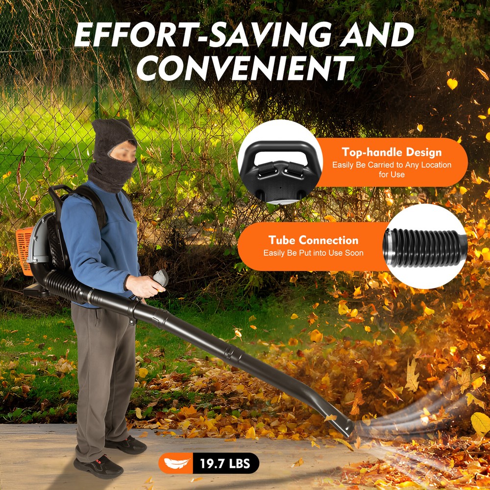 63CC 2-Stroke Backpack Gas Leaf Blower, 4.3HP, 850CFM for Easy Cleanup
