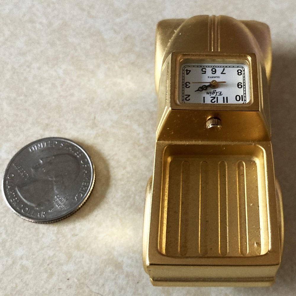 Elgin Mini Quartz Clock Gold Truck needs battery