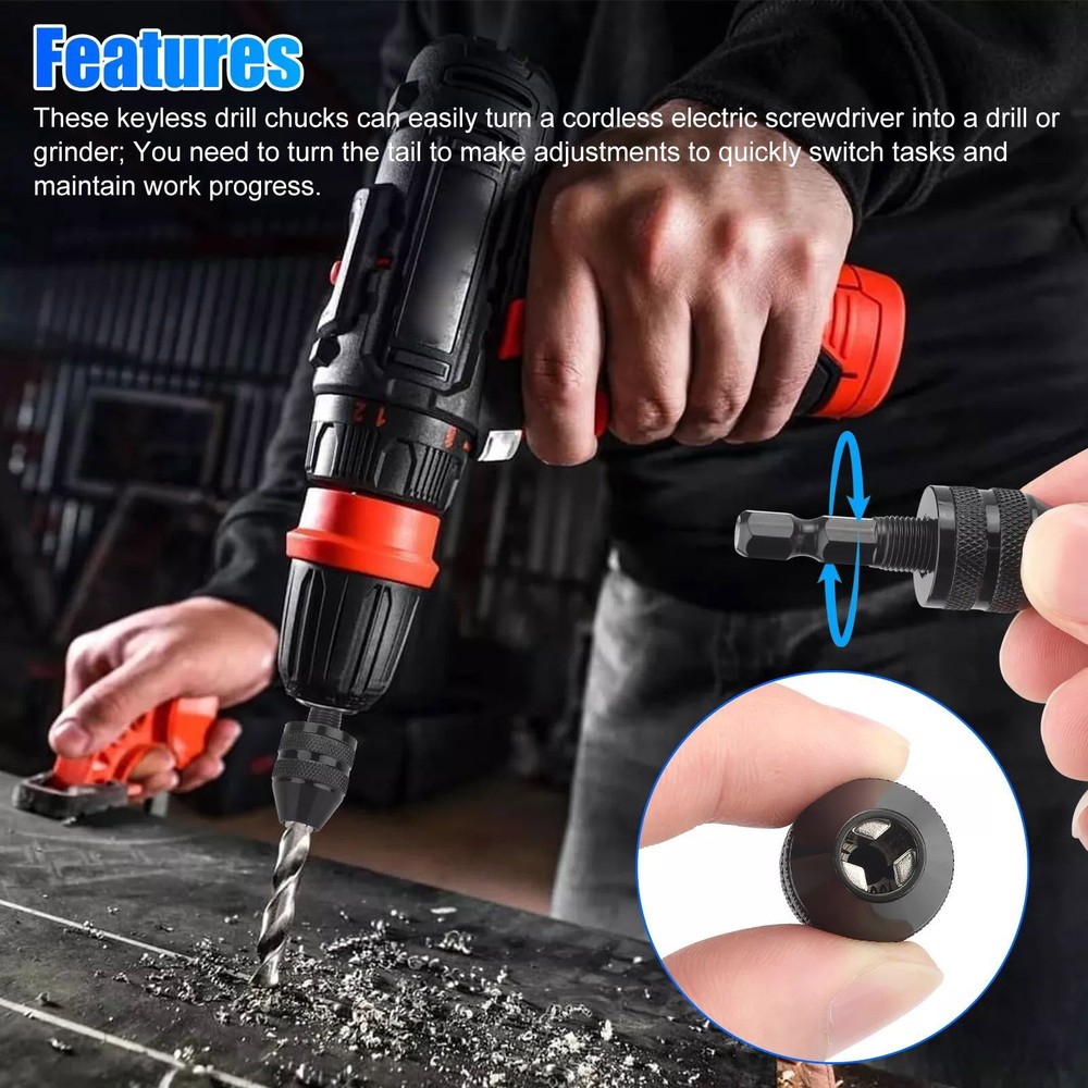 4Pcs 1/4-inch hex shank Versatile Conversion Drill chuck suitable for drills