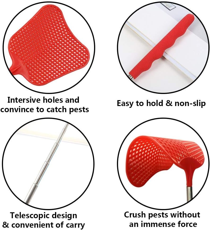 3-Pack Telescopic Fly Swatters with Ergonomic Handles for Effective Fly Control