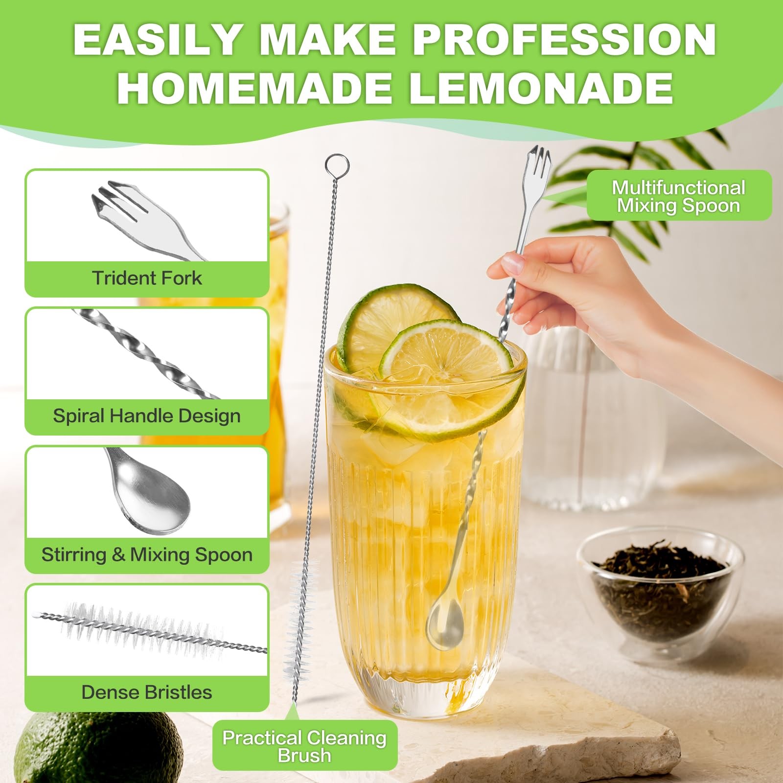 4Pcs Muddler for Cocktails, 10" and Long Handle Bar m, Silver