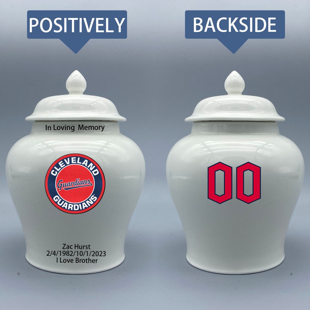 Ceramic Medium Urn for Cleveland Guardians Baseball Theme, Custom Text & Number