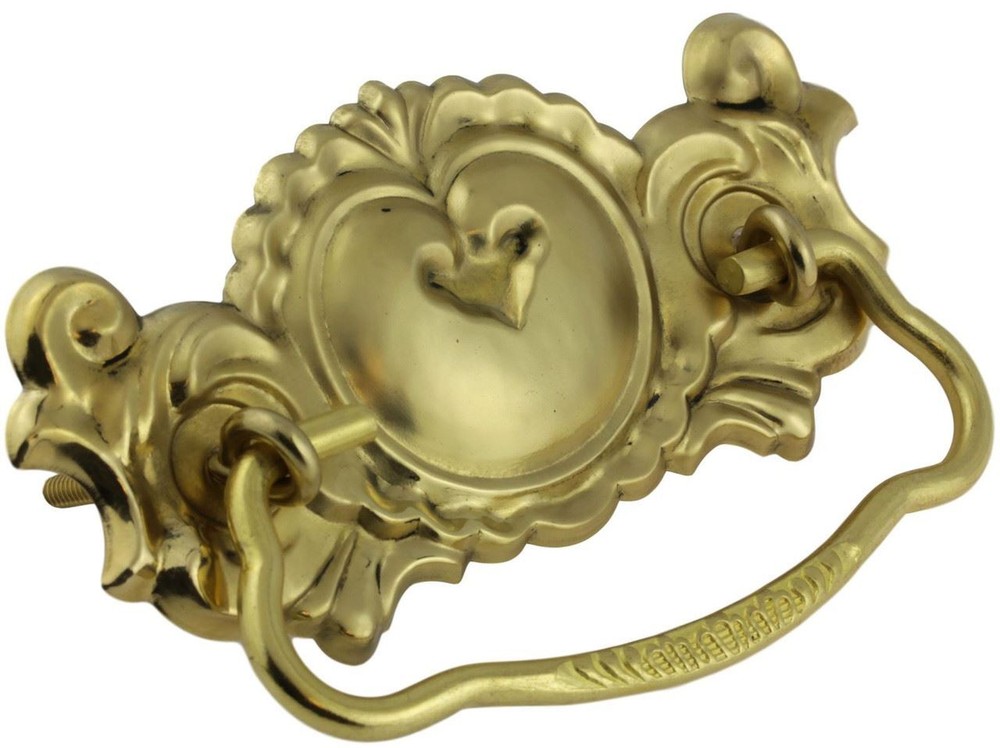 3" Stamped Bail Pull with Center Heart Design Solid Brass