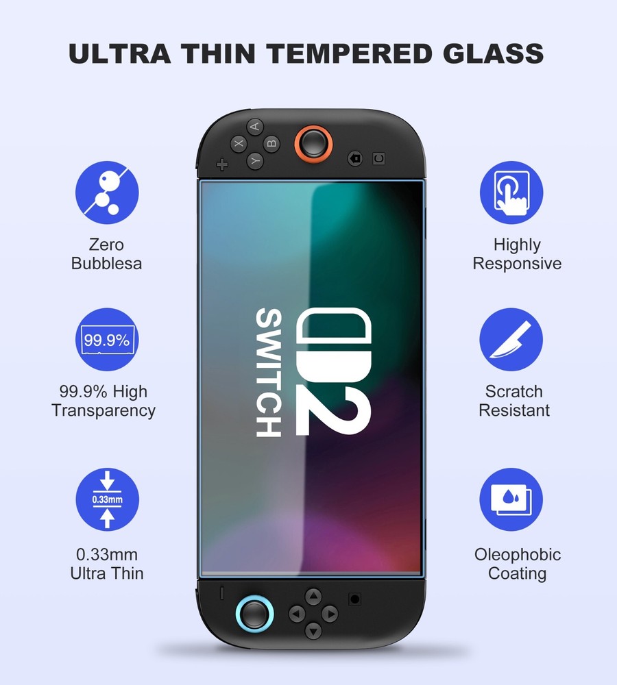 9H Clear Screen Protector Tempered Glass For Nintendo Switch 2 (2025) Console