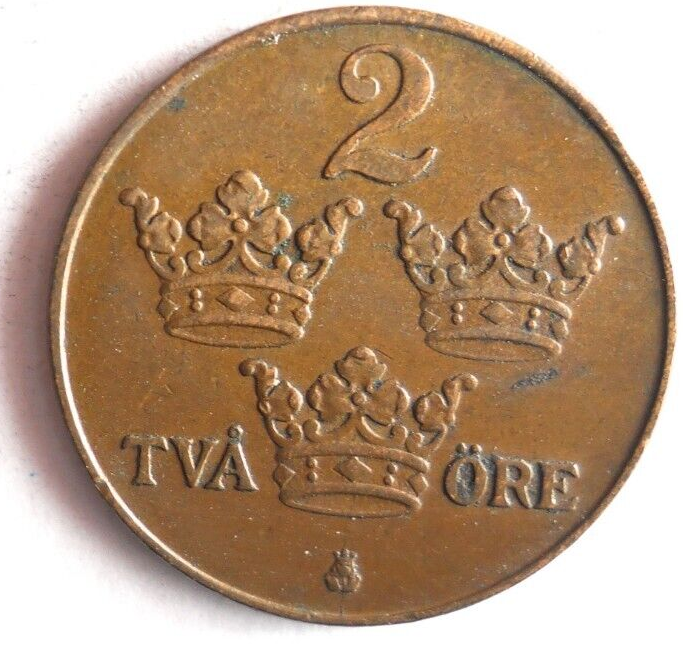 1920 SWEDEN 2 ORE - Excellent Coin - FREE SHIP - Bin #366