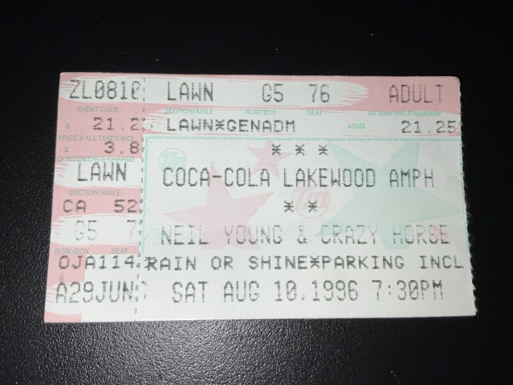 Neil Young And Crazy Horse Aug 10 1996 ATL Ticket Stub