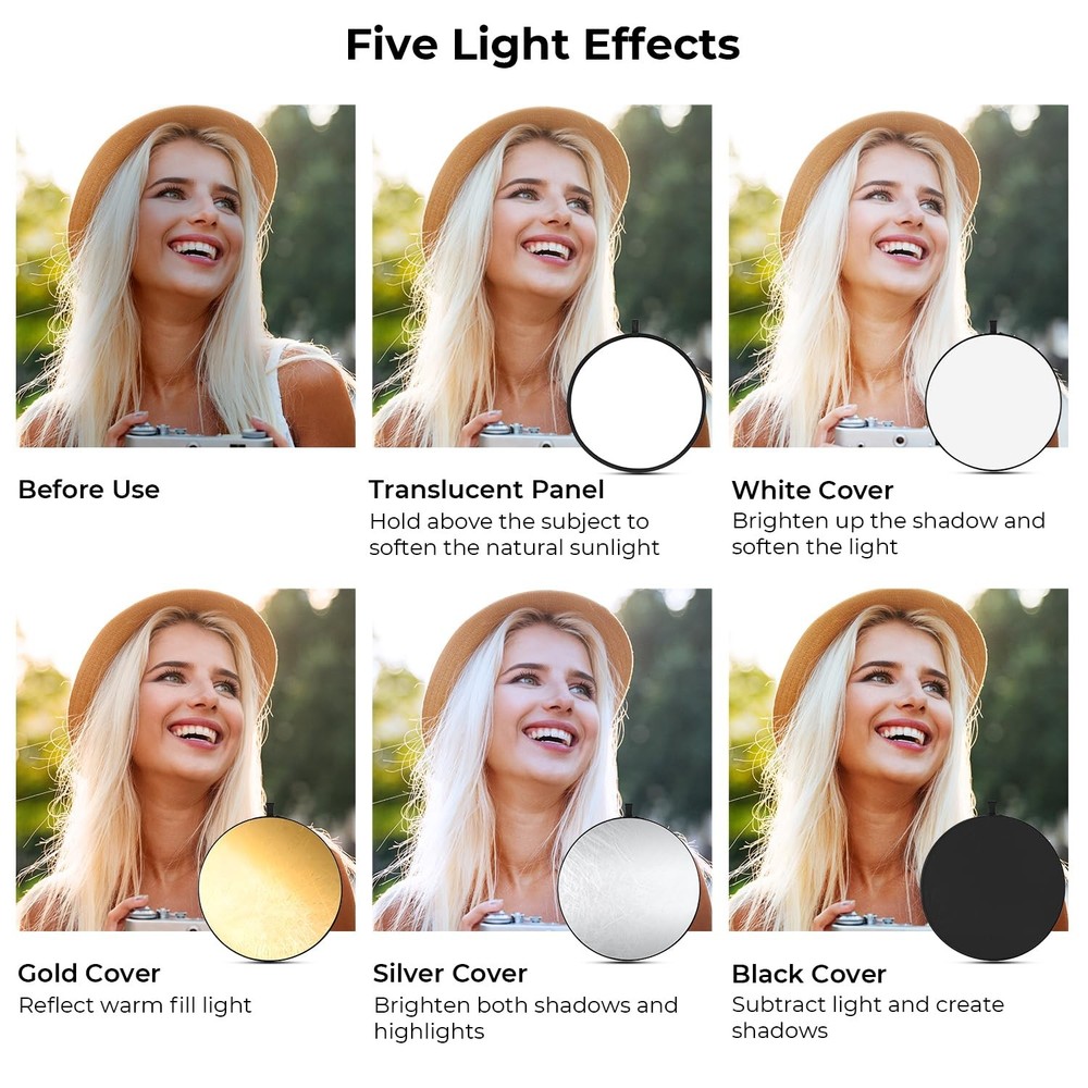 5-in-1 Light Reflector 32"(80cm) Photography Diffuser Collapsible Portable fo...