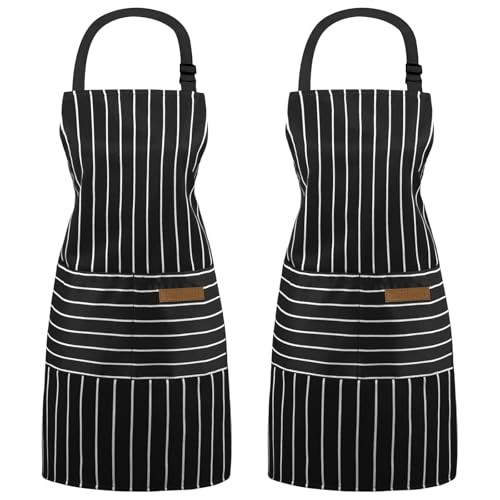 2 Pack Apron - Unisex, Adjustable Bib Kitchen Apron, Cooking Apron, 2 Black a