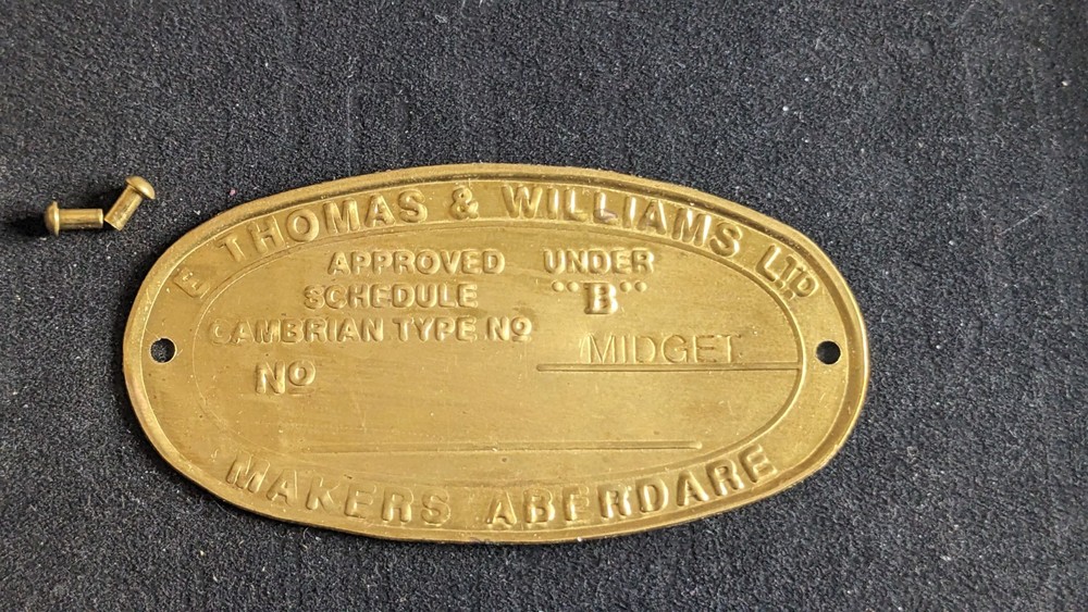 Replacement Thomas & Williams Midget Oval Brass Miners Lamp Badge