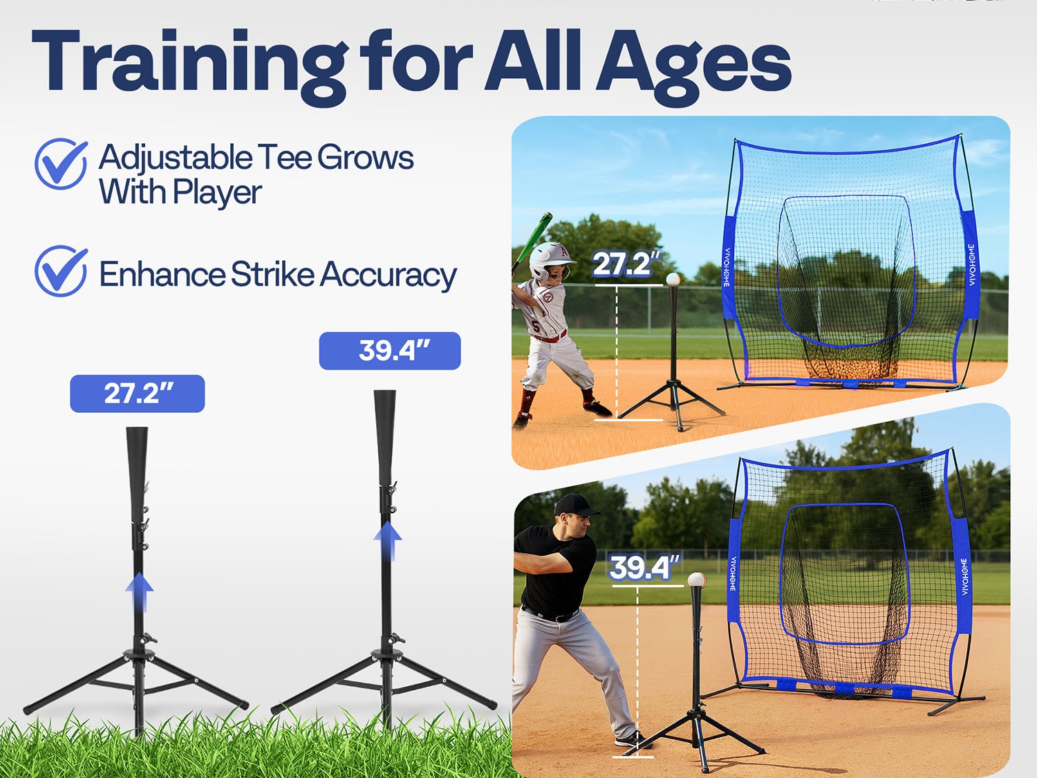 Portable Baseball & Softball Practice Net with Batting Tee 7x7 ft Aluminum Frame