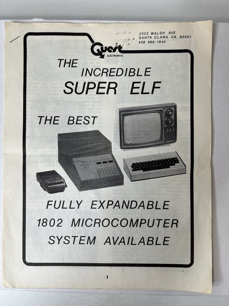 Quest Super ELF 1802 Expendable Micro Computer Accessories Catalog W Discription