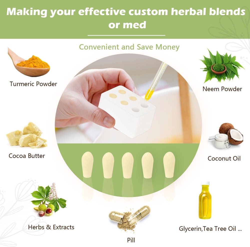 Reusable Suppository Molds Kit, 2ML | 4 Suppository Mold Trays + 10 Droppers | E