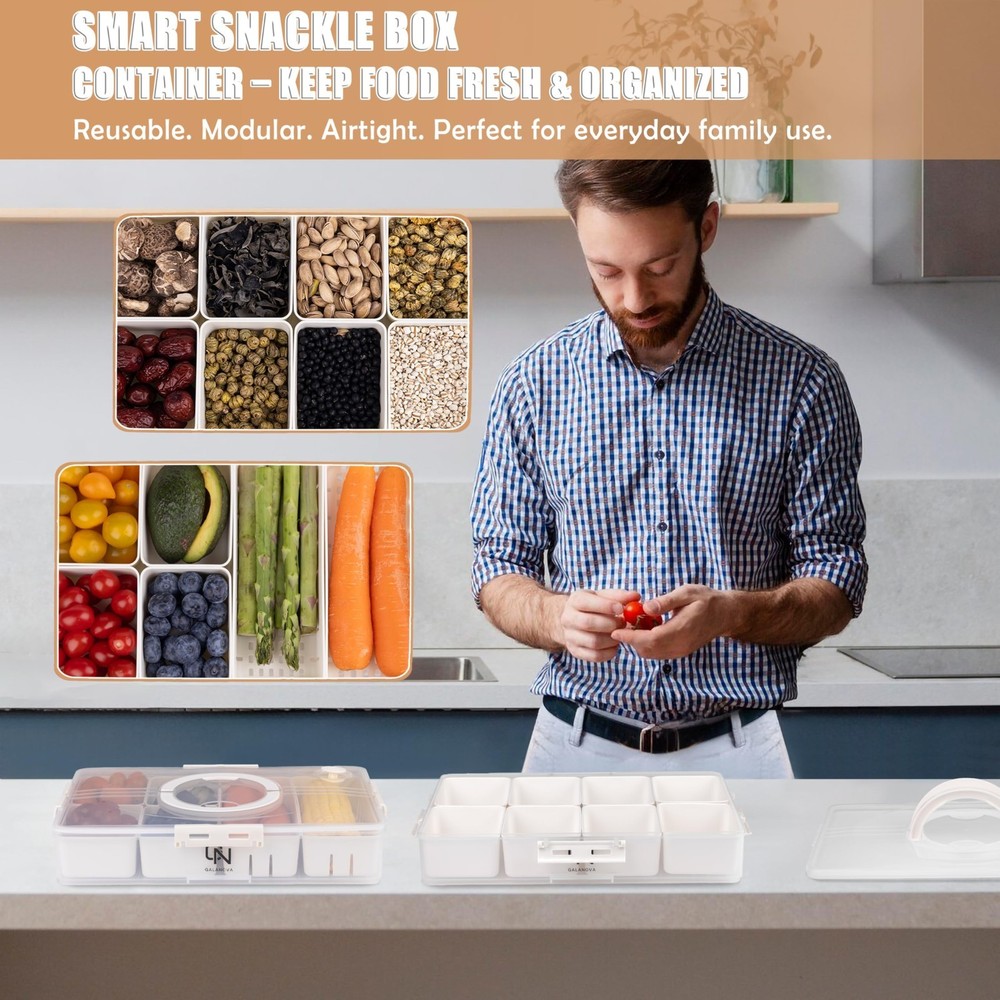 Stackable Snackle Box Container 14 Compartments 2 Lids White 2 Pack BPA Free