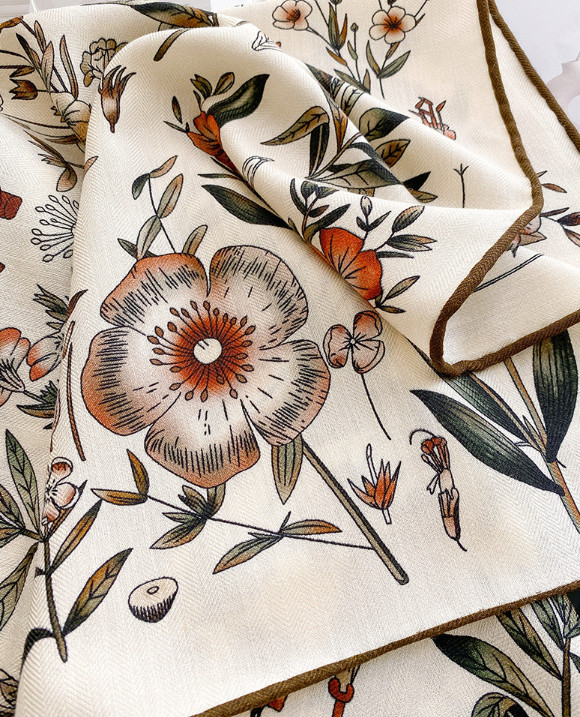 70% Cashmere 30% Silk Shawl Scarf flower Print Neckerchief 65X65cm Bandana wrap