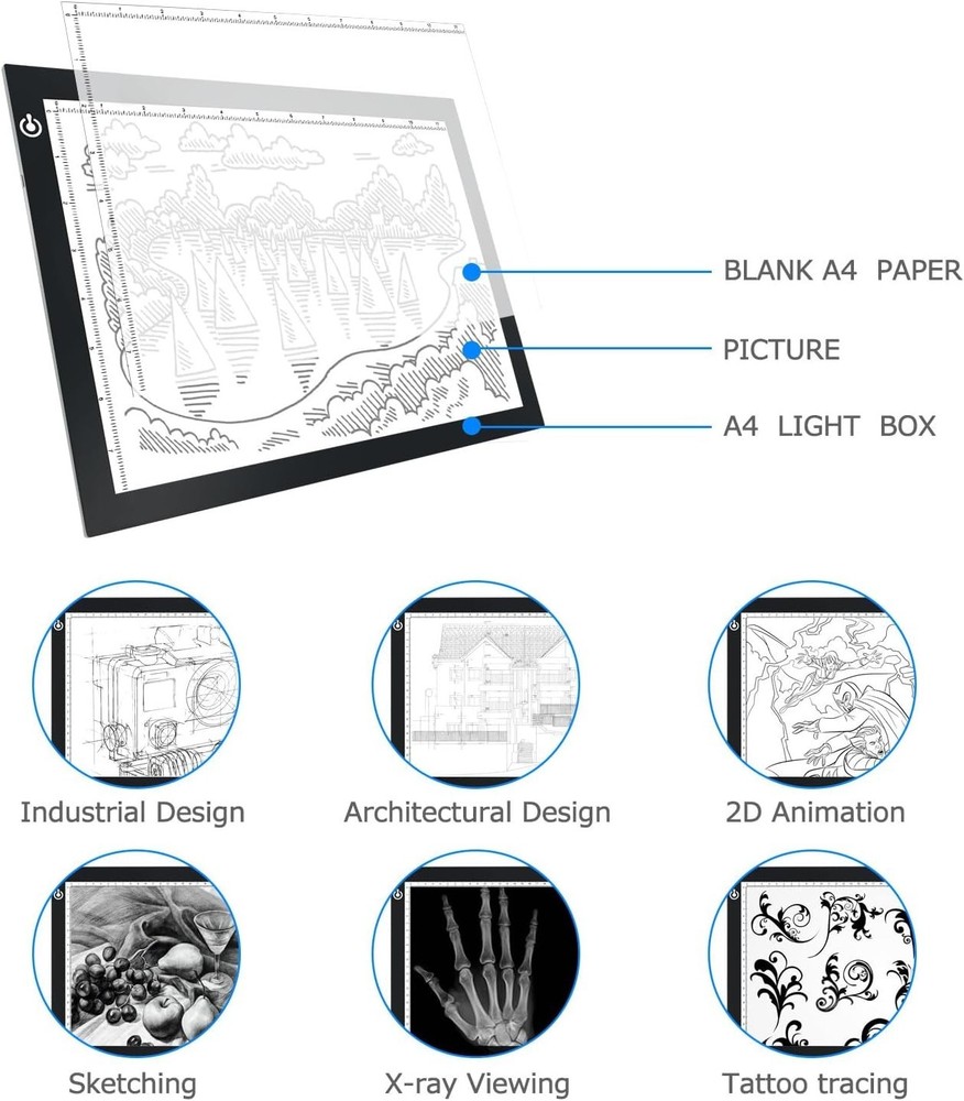 Dimmable A4 LED Light Pad - Perfect for Tattoo Transferring & Sketching