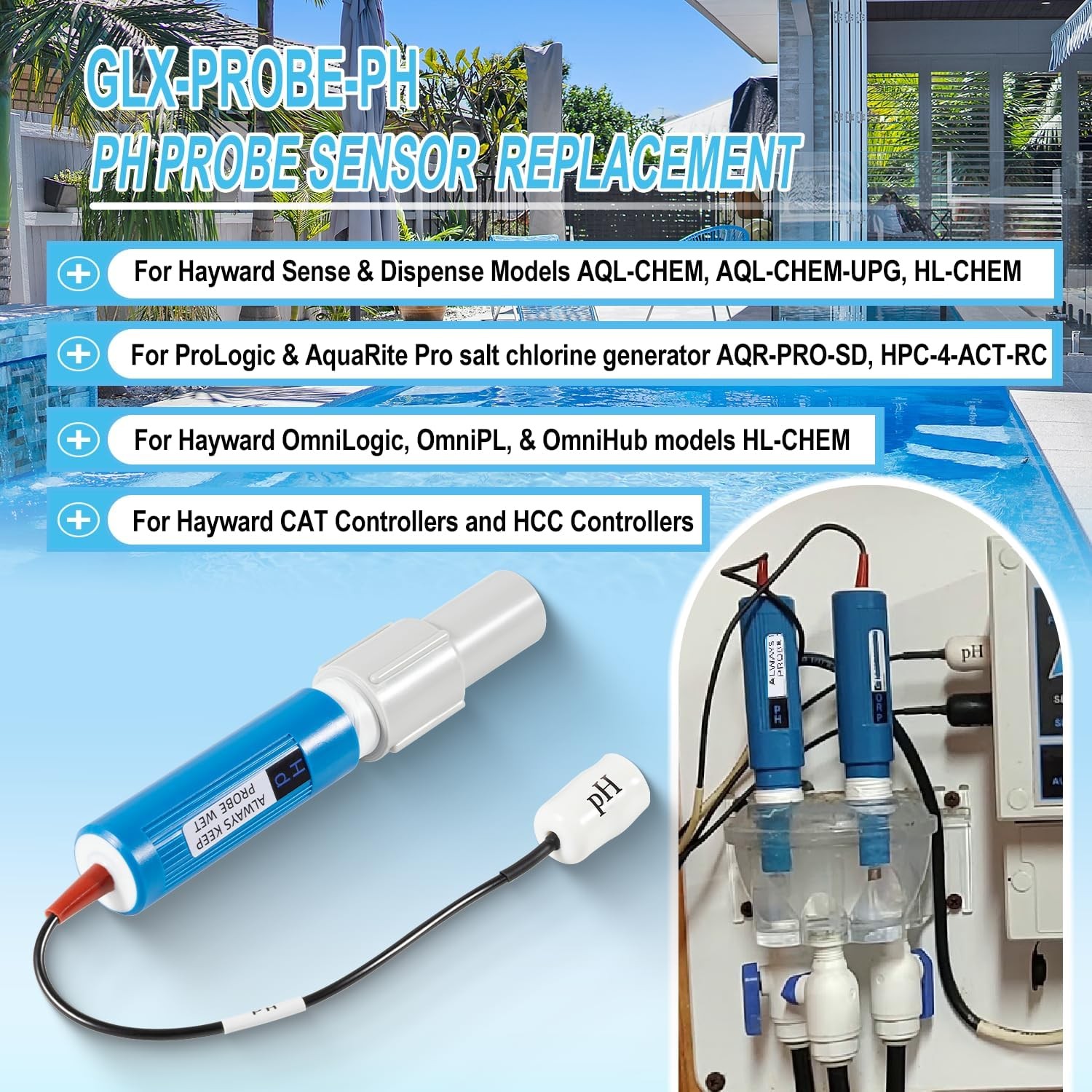 For Hayward GLXPROBEPH PH Probe for Sense and Dispense Models