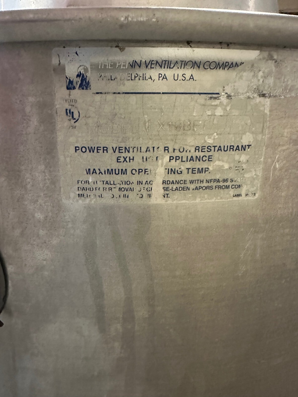 "PENN VENTILATION" H.D COMMERCIAL ROOFTOP EXHAUST/UPBLAST FAN