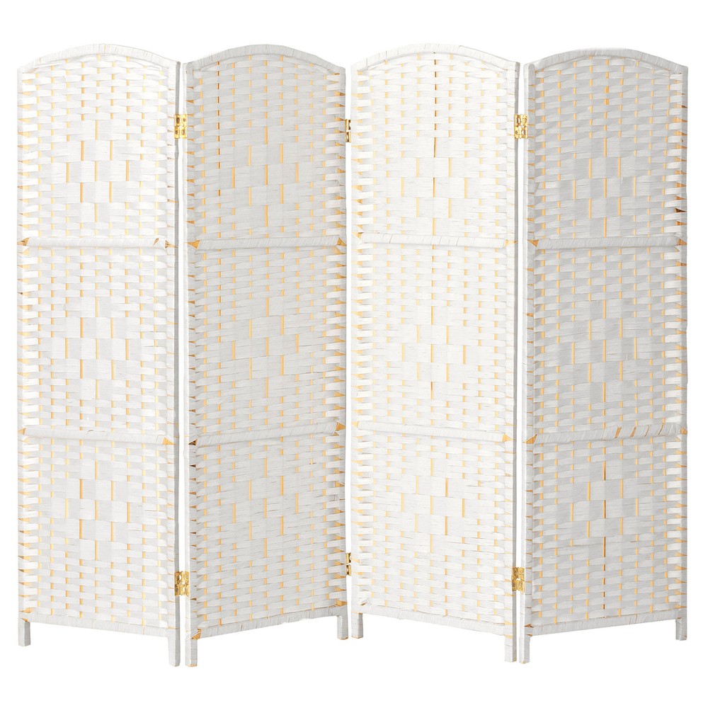 4 ft. Short Diamond Weave Fiber Folding Screen - White - 4 Panel