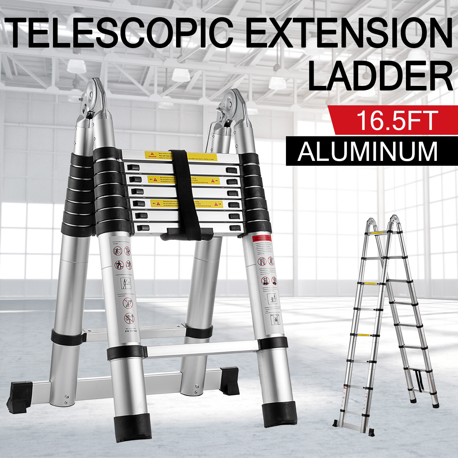 16.5FT Heavy Duty Multi-Purpose Aluminium Telescopic Ladder Extendable A-Frame