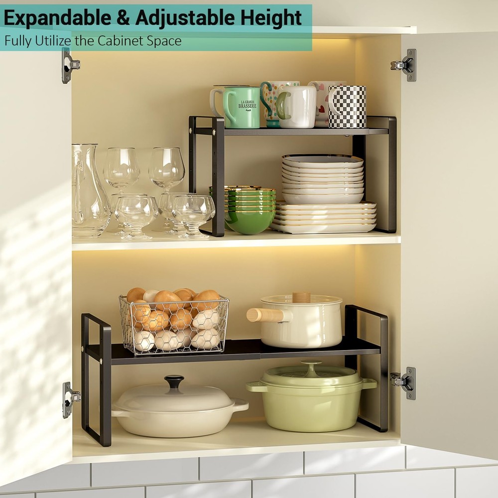 Astrorhine 2 Pack Expandable Cabinet Organizer Shelves 88lbs High Capacity Stack