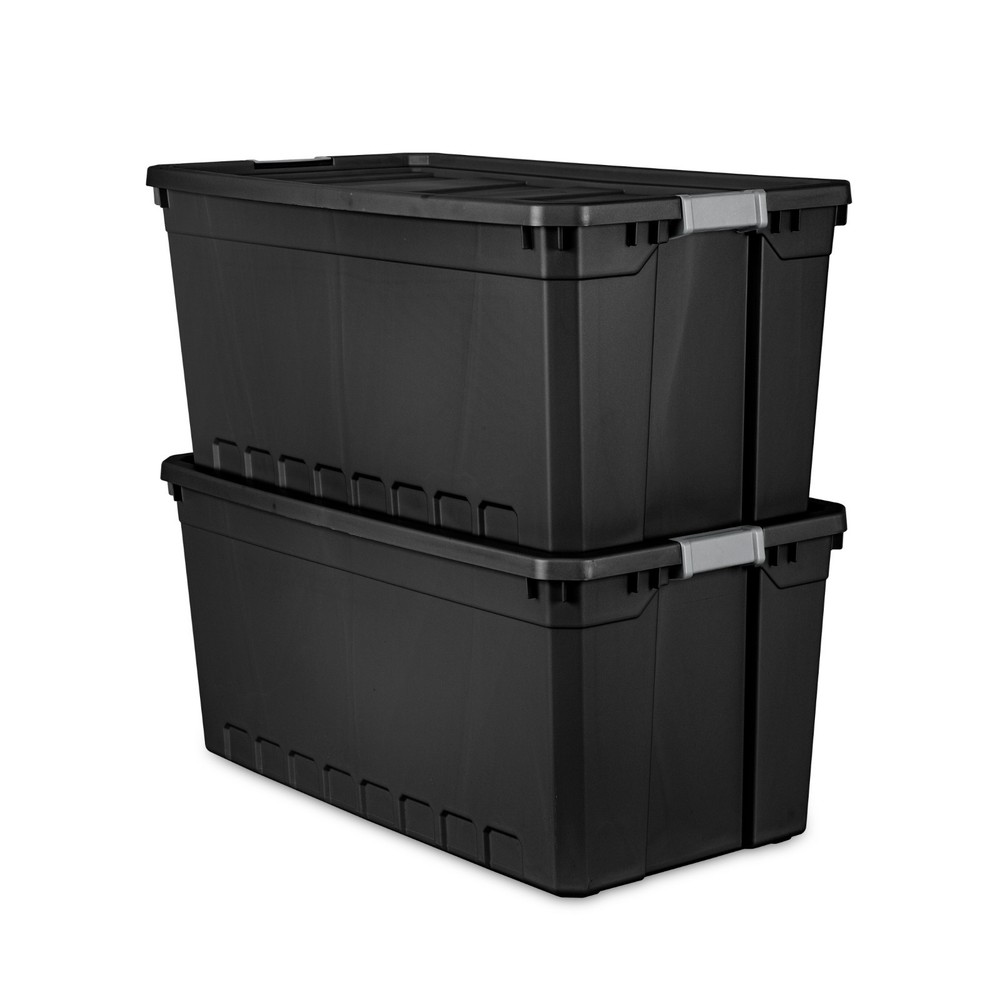 Sterilite 50 Gal Stackable Storage Bin Latch Lid Black Plastic Tote 3 Pack