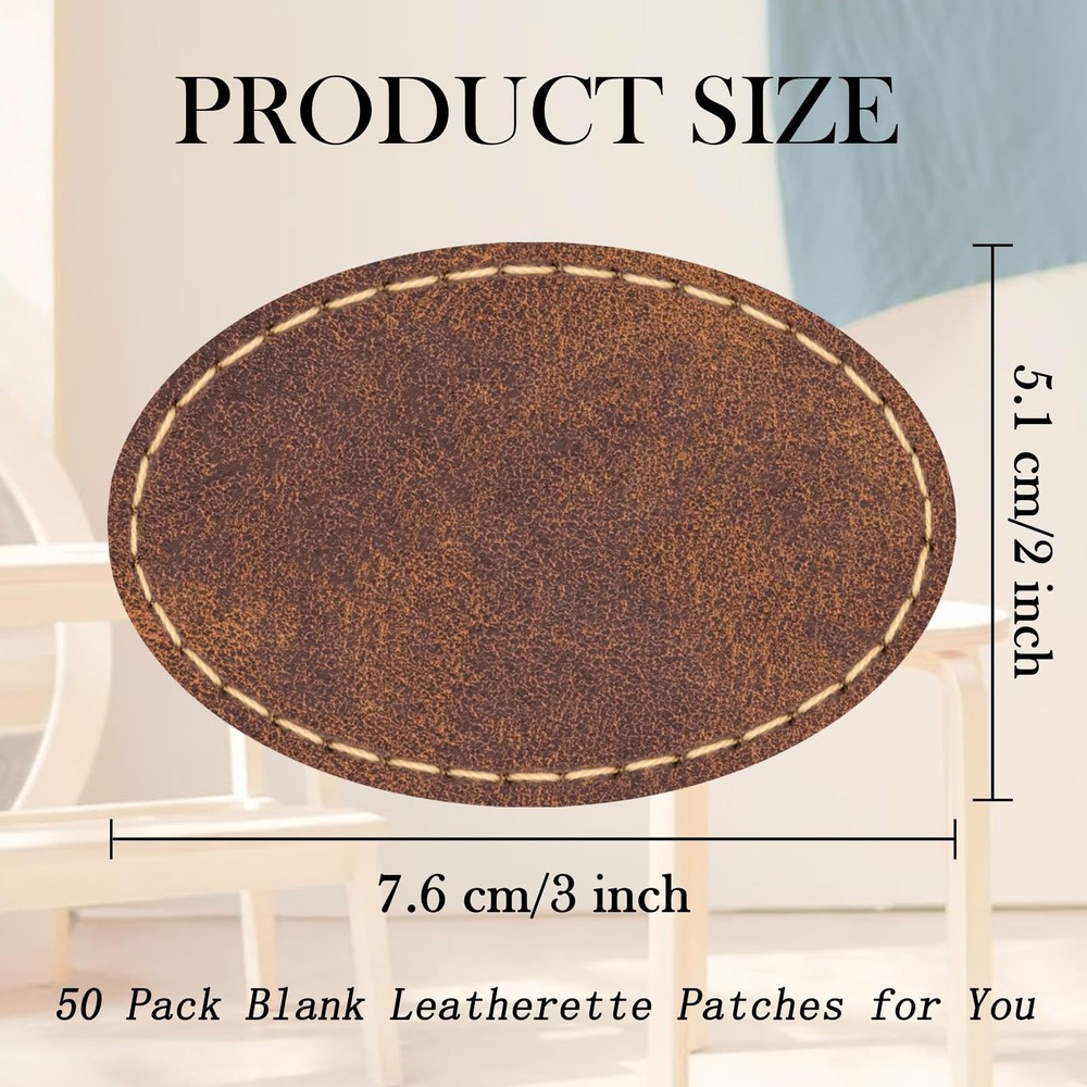 50 Pack Blank Leatherette Hat Patch with Adhesive, Chestnut - Oval, Brown