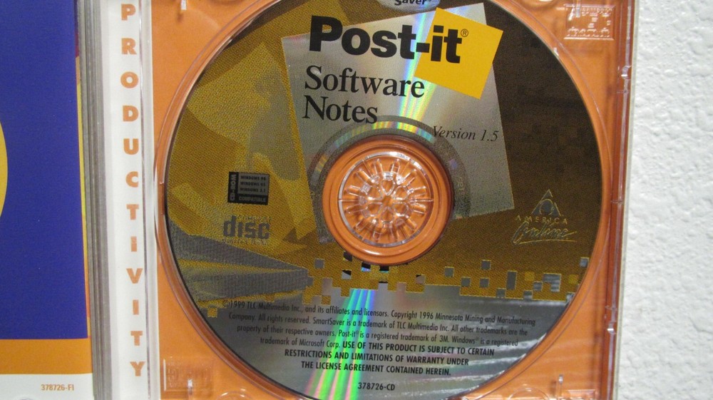 Post-it Software Notes Version 1.5 For Windows 3.1/95/98, (PC, 1999)