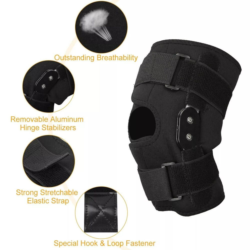 Hinged Knee Brace Compression Sleeve Joint Support Open Patella Stabilizer Wrap