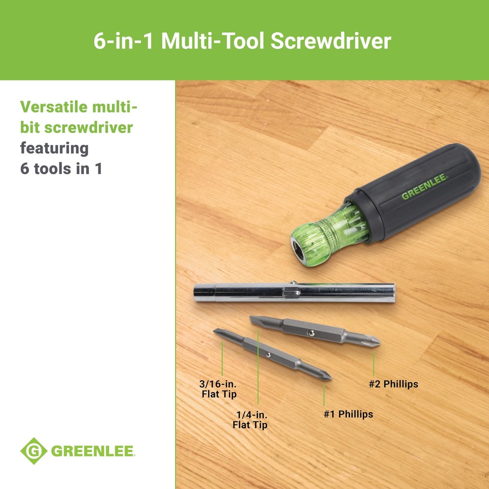 0153-42C 6-in-1 Multi-Tool Screwdriver with Flat-Tip, Phillips, and Hex Bits