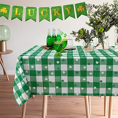 St Patrick's Day Checkered Fabric 84" x 60" (Rectangular) Green and White