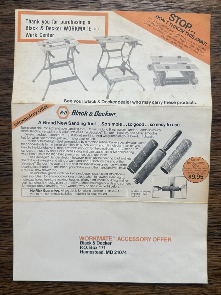 Black & Decker WORKMATE 85 Work Center Owners Operators Manual + Insert No Bench