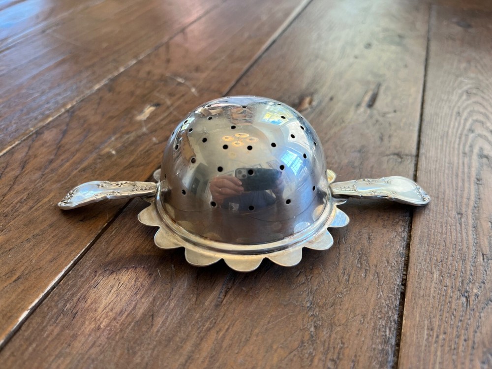 Silver Tea Strainer — with Attached Handles